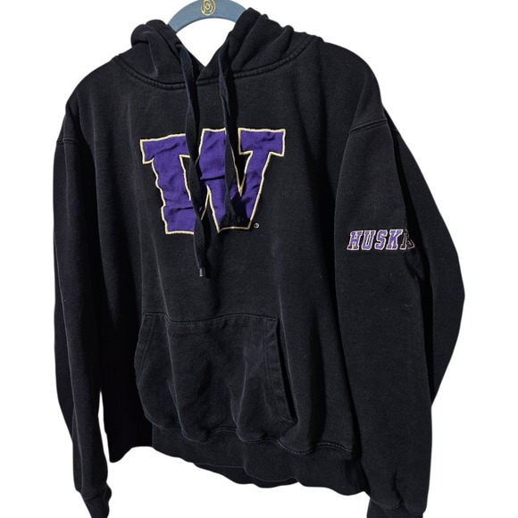 Washington Huskies Hoodie Mens Large Sweater Black Purple Vintage Sweatshirt - Picture 9 of 10